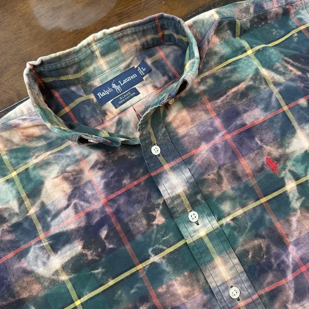 Ralph Lauren Shirt‎ Mens Large Multicolor Plaid Blake Button Down Tie Dye Casual